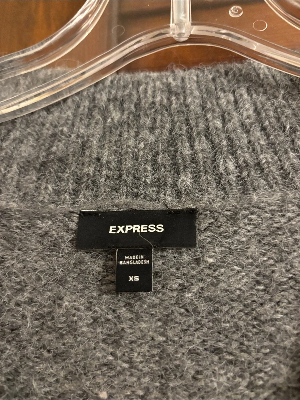 Express Gray Ribbed V-Neck Sweater - Picture 2 of 4
